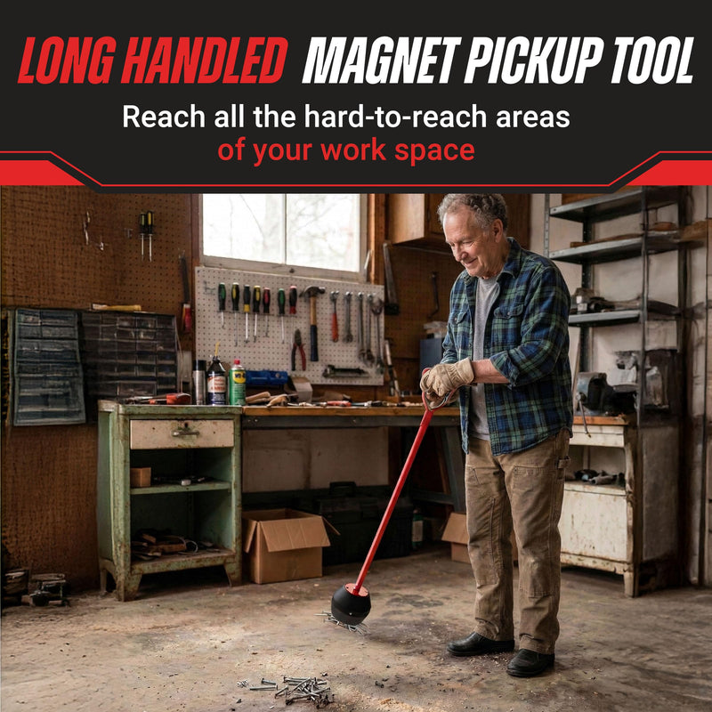Magnetic Pickup Tool – Large Magnet with 25lb Pull, 27.5-Inch Reach, and Quick Release Handle – Workshop Floor Sweeper by Stalwart