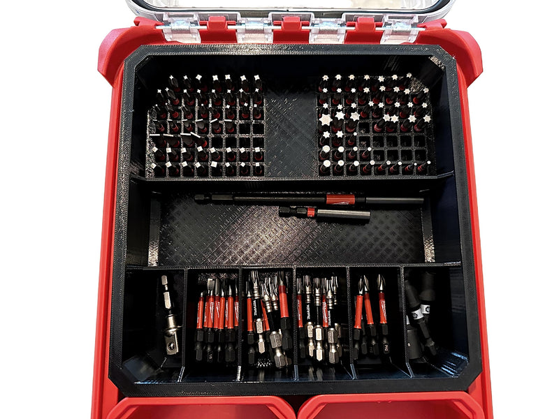 Impact bit holder insert for Packout Low Profile Organizers (7 Compartment + 110 Bit) (Red) Red