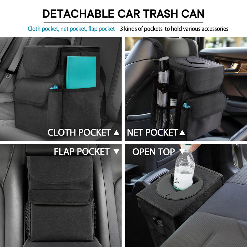 Car Trash Can with Lid and Storage Pockets - 100% Leak-Proof Organizer, Waterproof Garbage Can Car Accessories 2.8 gallons