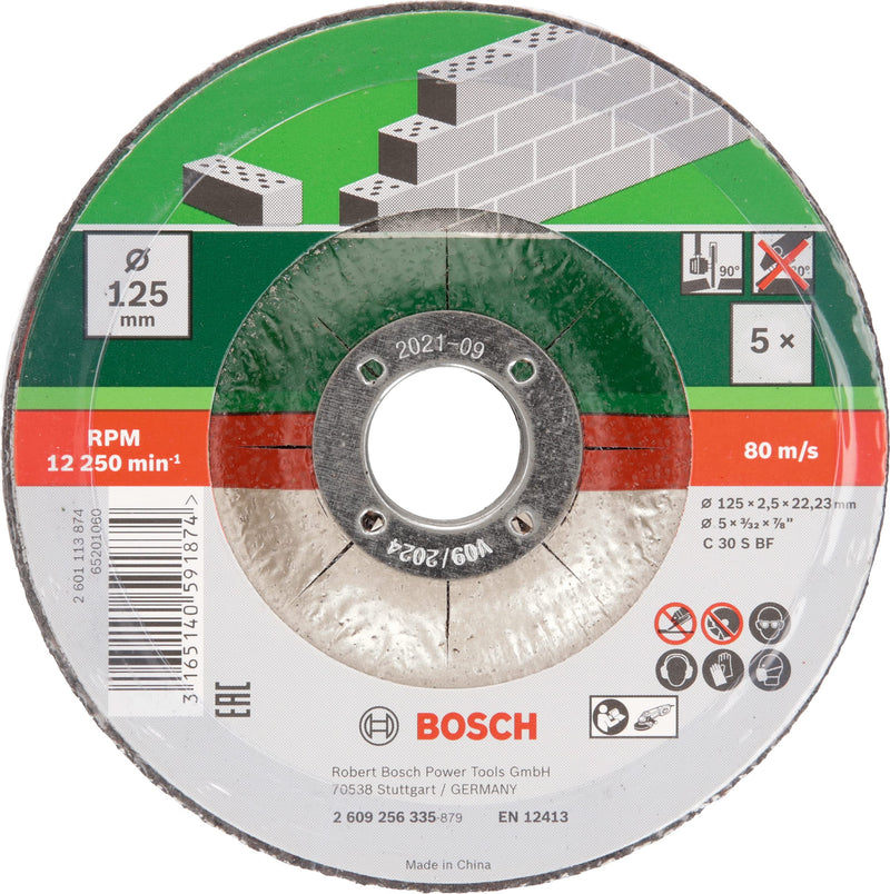 Bosch DIY Trennscheibe Stein für Winkelschleifer (5 Stück, Ø 125 mm, gekröpft, C 30 S BF)