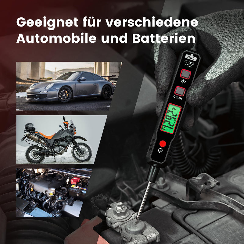 KAIWEETS Smart Car Voltage Tester Pen, 0.8V-100V DC with Backlight, Digital Car Test Lamp with Flashlight Measures Polarity Continuity, for Car Battery