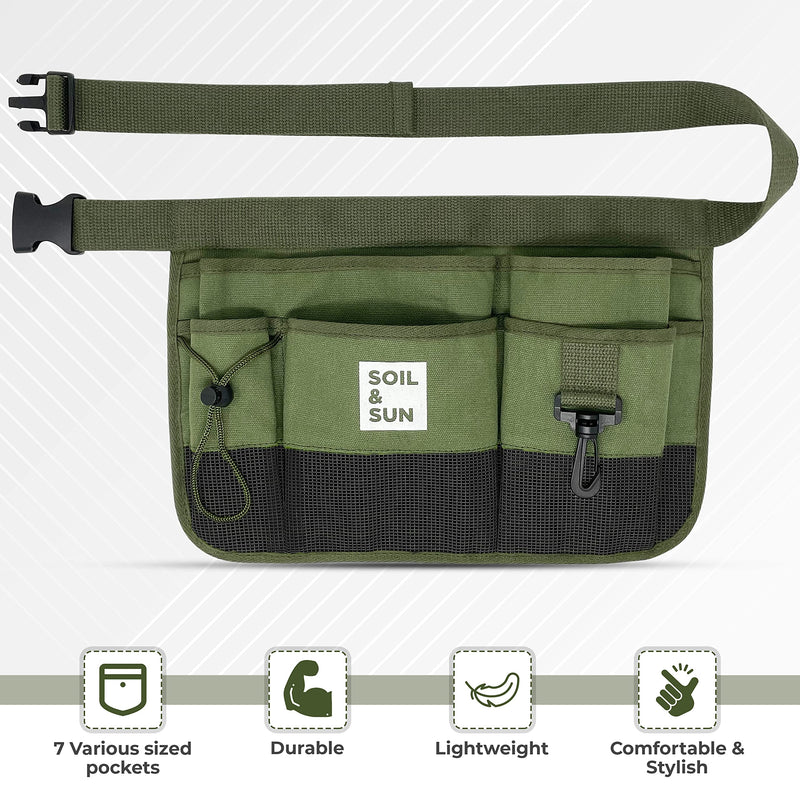 Soil & Sun Garden Tool Belt for Women, Tool Apron, Utility Belt Women, Teacher, Canvas Waist Apron with Pockets,Garden Aprons Green