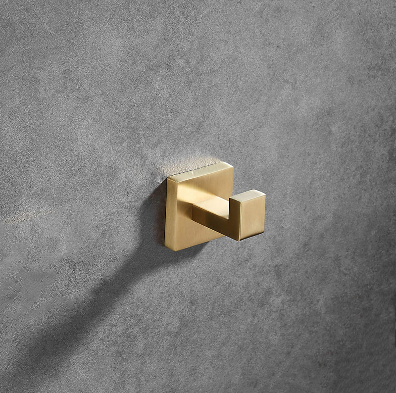 Beelee Gold Bathroom Accessories Set: 3-Piece Hardware Set - Wall Mounted Toilet Paper Holder, Hand Towel Ring/Bar, Towel/Robe Hook, Brushed Gold Finish, BA199SET-3BG1 3 Pieces