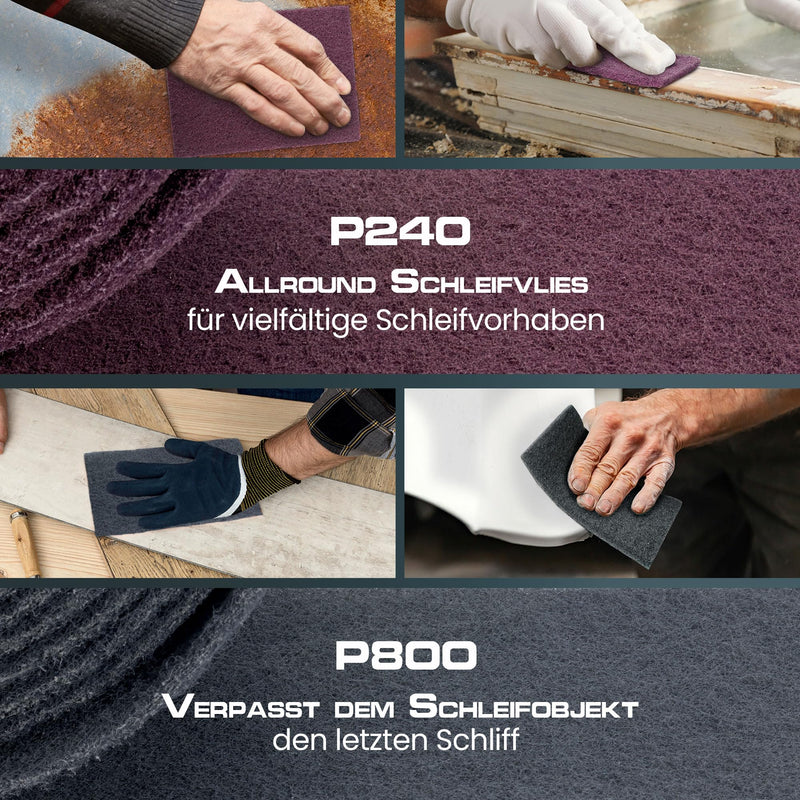 PICTORIS Abrasive fleece - Made in Germany - 5 mx 100 mm - grain 240 - extremely durable thanks to unique impregnation - sanding pad for wood, metal, stainless steel, etc. 5m 240