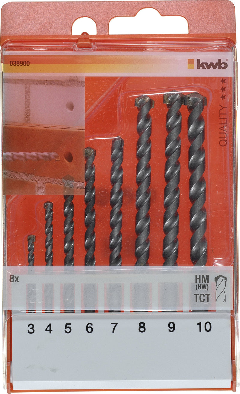 kwb Stone Drill Bit Set, 8-Piece, Drill Set for Rotary and Hammer Drills, Spiral Drill Bit Set 8-teilig