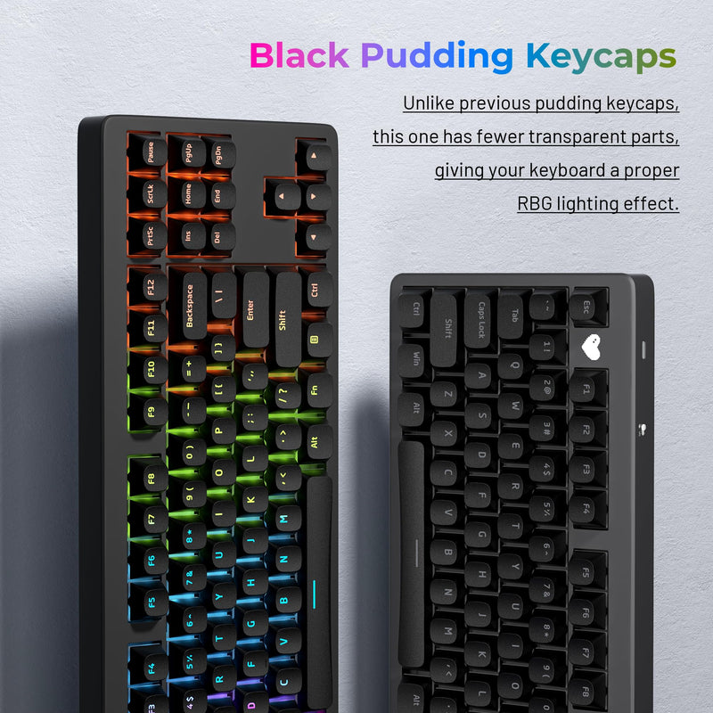 XVX Shine Through Keycaps, Black Pudding Keycap Set, Double Shot PBT Keyboard caps Compatible with Cherry Gateron MX Switches Mechanical Keyboard