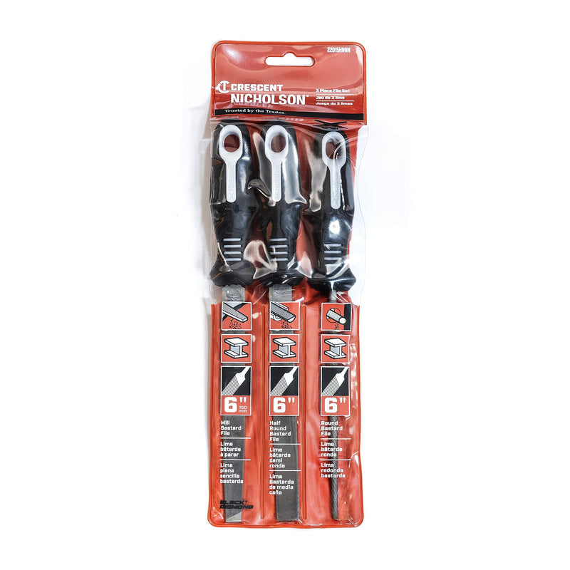 Nicholson 3 Pc. 6" Bastard File Set with Ergonomic Handles - 22015HNNN One Size