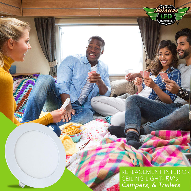LeisureLED 5 Pack RV Boat Recessed Ceiling Light 720 Lumen Super Slim LED Panel Light DC 12V 5.75" 9W Full Aluminum Downlights (Cool White) Cool White