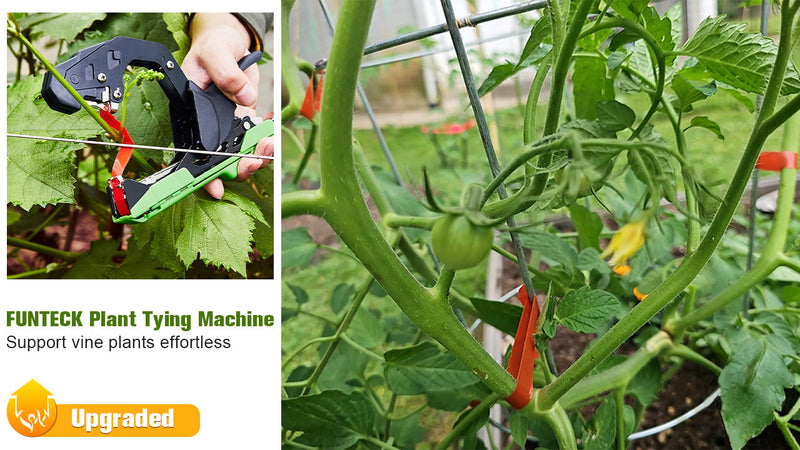 FUNTECK Easy & Fast Plant Tying Machine for Tomatoes, Grapes, Cucumbers - Professional Tying Tool Saves Labor with Spare Tapes and Staples, Green/Black Green & Black