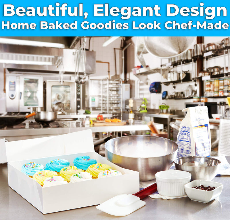 [Australia - AusPower] - Gourmet 10in White Bakery Boxes 5 Pk. Cute Window Displays for Pies, Cakes, Cupcakes and Pastries. Transport Baked Goods with Sturdy, Easy-to Use Carriers. Give Sweet Holiday Gifts at Work or School 