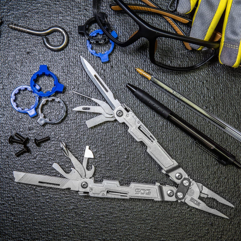 SOG PowerAccess Stainless Steel Multi-Tool Well-Rounded One-Handed Lightweight Daily Pocketable for Backcountry 18 Tools, Stone Wash
