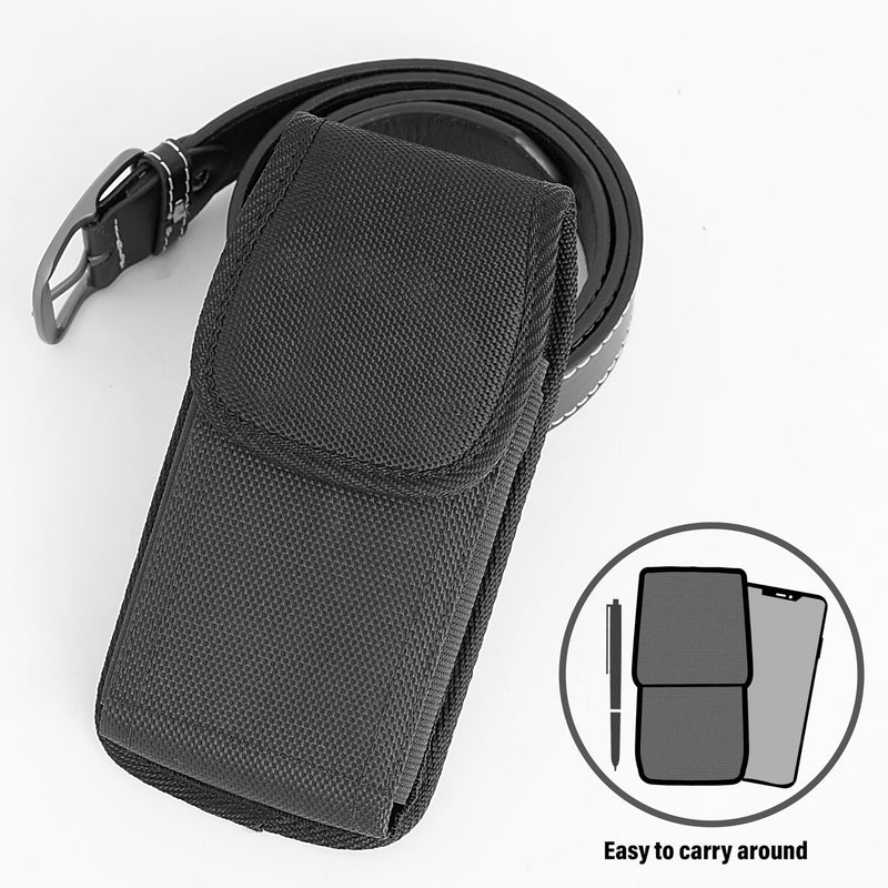 Cell Phone Holster for Samsung Galaxy S23+ Plus S22+ S21+ S20+ 10+, S20 FE, A55 A54 A53 A52 A51 Case with Belt Clip Belt Holder Pouch Carrying Cover (Fits Plus Models with Case on) Black Nylon Large