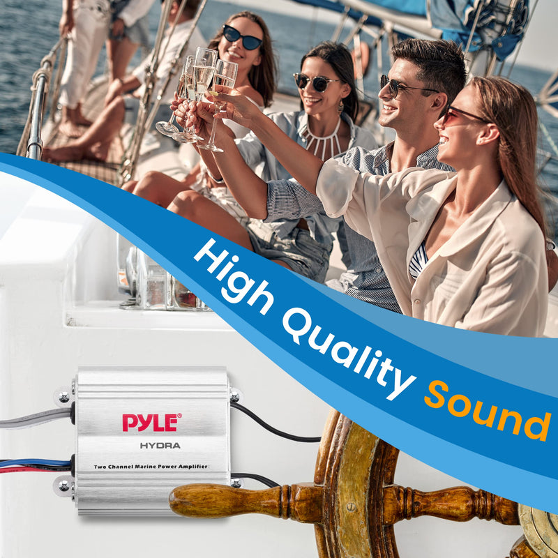 Pyle Hydra Marine Amplifier - Upgraded Elite Series 400 Watt 2 Channel Micro Amplifier - Waterproof, GAIN Level Controls, RCA Stereo Input, 3.5mm Jack & Volume Control (PLMRMP1A) White
