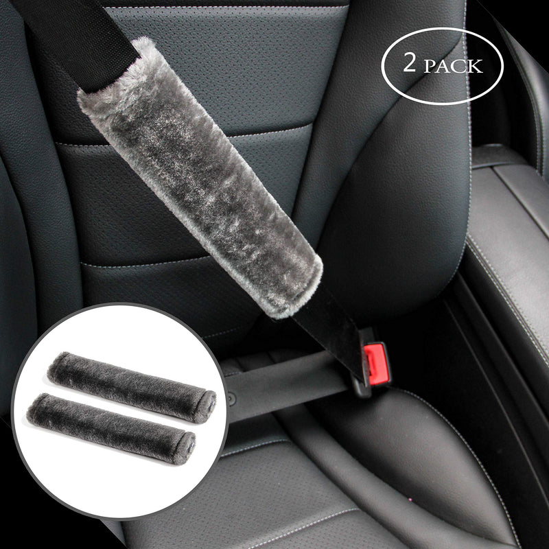 Amooca Soft Faux Fur Universal Fit Seatbelt Cover Car Truck SUV Airplane Seat Belt Shoulder Pad for Carmera Backpack Straps Neck Cushion Protector 2 Pack 10.5in Dark Gray 10.5in 2pack