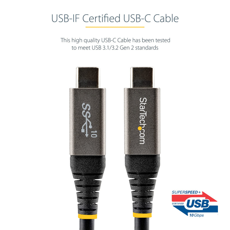 StarTech 3.3ft (1m) USB-C Cable, 10Gbps, 100W (5A) PD, 8K 60Hz / 4K 144Hz, USB-IF Certified, Thunderbolt Compatible 1m / 3ft