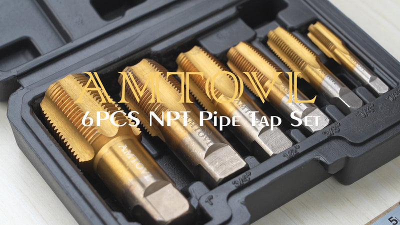 AMTOVL 6-Piece NPT Pipe Tap Set, 1/8" 1/4" 3/8" 1/2" 3/4" 1"