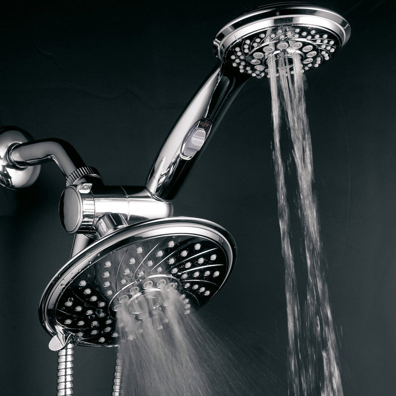 HotelSpa - Shower Heads with Handheld Spray - High Pressure Shower Head - 6 Inch Showerhead, 4 Inch Handheld Shower Head - 2-in-1, 30-Setting Shower Heads, 5-to-7 Foot Shower Hose, Showerspa (Chrome) 7 ft Hose Chrome