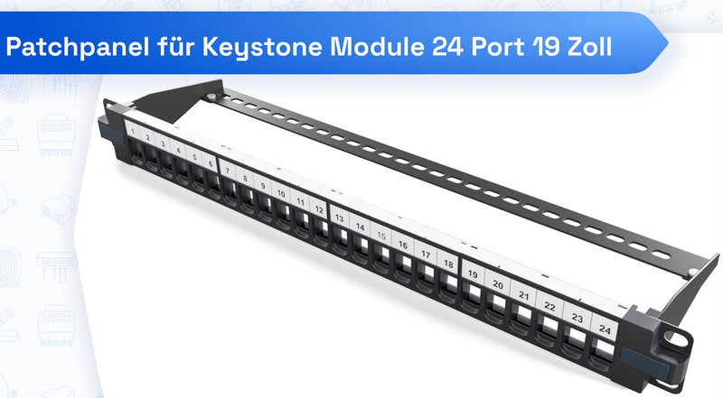 hb-digital 24 Port Patch Panel Distribution Panel Patch Panel Modular for RJ45 Keystone Module 19 Inch CAT 5 CAT 6 CAT 7 for Network Cabinet LAN Professional TIA568A TIA568B Switch Earth Cable - Black