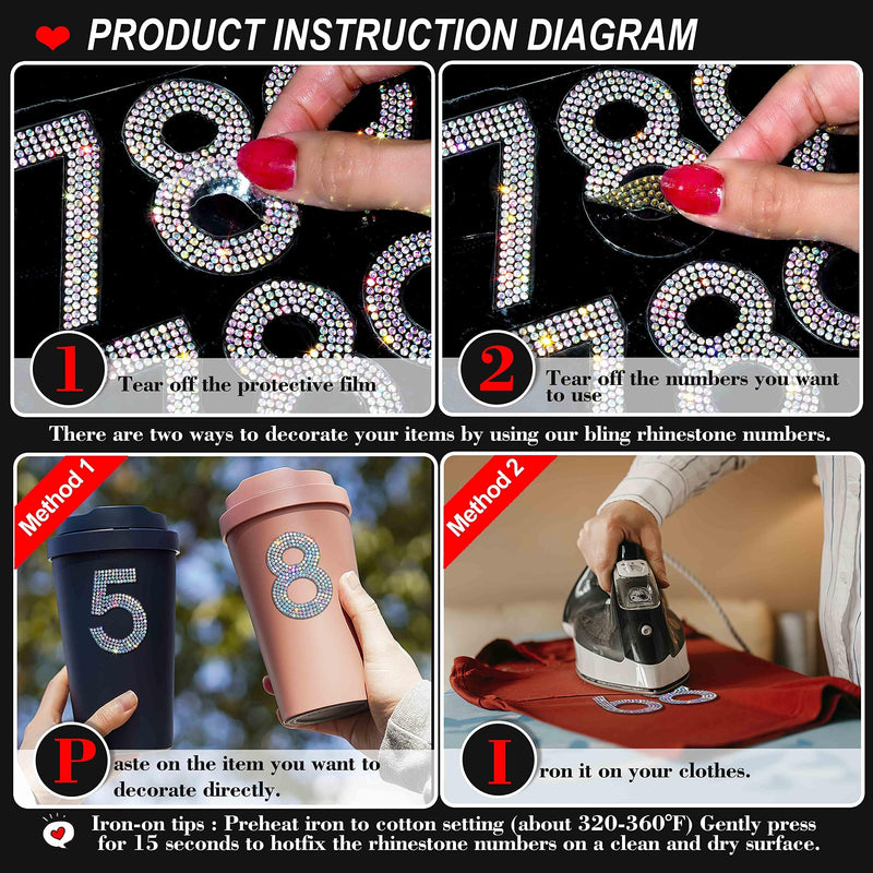 40Pcs Bling Rhinestone Numbers Self-Adhesive Glitter Number Stickers for Crafts Cars Doors Mailbox 0-9 DIY Crystal Iron-on Numbers Stickers for Clothing Decoration(Crystal AB,2.24") Crystal Ab 2.24" 40Pcs