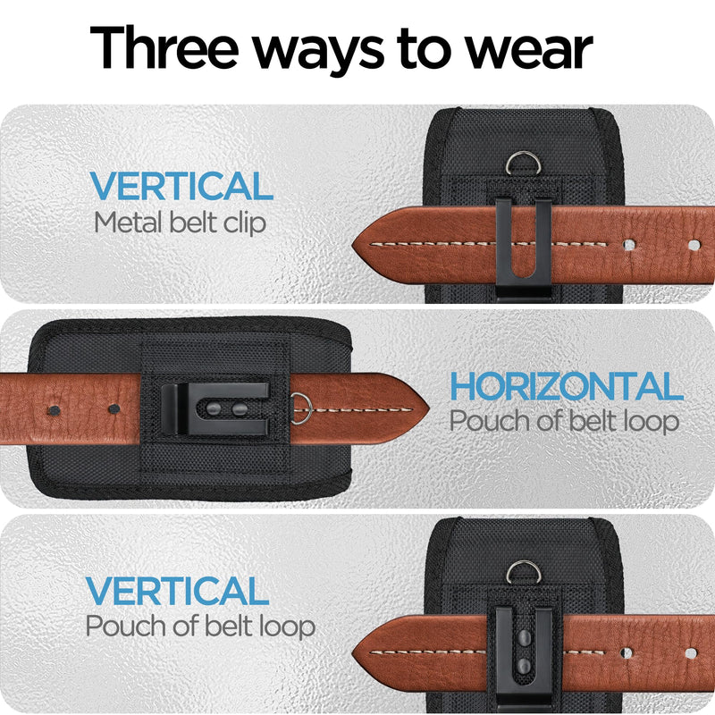 Nylon Cell Phone Holster with Belt Clip for iPhone 15 Pro Max, 15 Plus,14 Pro Max, 14 Plus, 13 Pro Max, 12 Pro Max, 11 Pro Max, S24 Plus, ID Card Holder Pen Holder Universal Pouch, Black -L Large