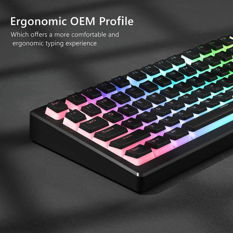 Womier Pudding Keycaps, Black PBT Keycaps 100 percent keyboard 130 Keys, Shine Through Keycaps, Custom Keyboard Keycaps OEM Profile for 100%, 75%, 65%, 60% MX-stem Switches Keyboards-Black