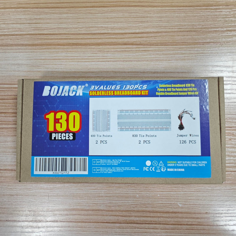 BOJACK Breadboard Kit Solderless Breadboard 2 Pcs 830 Points Breadboard ＆ 2 Pcs 400 Points Breadboard ＆ 126 Pcs Flexible Breadboard Jumper Wires (3 Values 130 Pieces)
