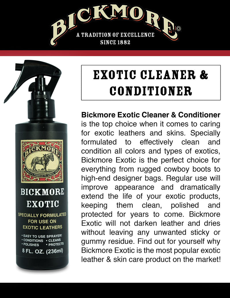 Bickmore Exotic 8oz - Specially Formulated Leather Spray Used to Clean Condition Polish and Protect Exotic Leathers & Reptile Skins 8 oz