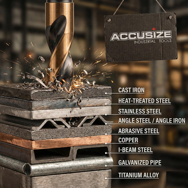 Accusize Industrial Tools 1'' ANSI M35(H.S.S. + 5% Cobalt) S and D Drill, 1/2'' Shank, 135 Degree Split Point, 0412-0001 | 1" ANSI M35(HSS + 5% Cobalt) S and D Drill, 1/2" Shank, Reduced Shank, 135-Degree Split Point, 1 in