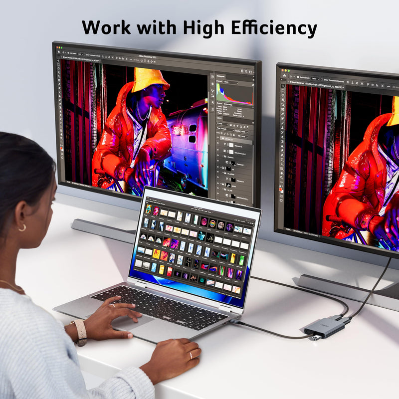 Acer USB C to Dual HDMI Adapter 4K@60Hz, 4-in-1 USB C Hub Multiport Adapter with 100W PD, USB 3.0, Docking Station Dual Monitor, Compatible with Acer, MacBook Air/Pro, Dell XPS, HP, etc