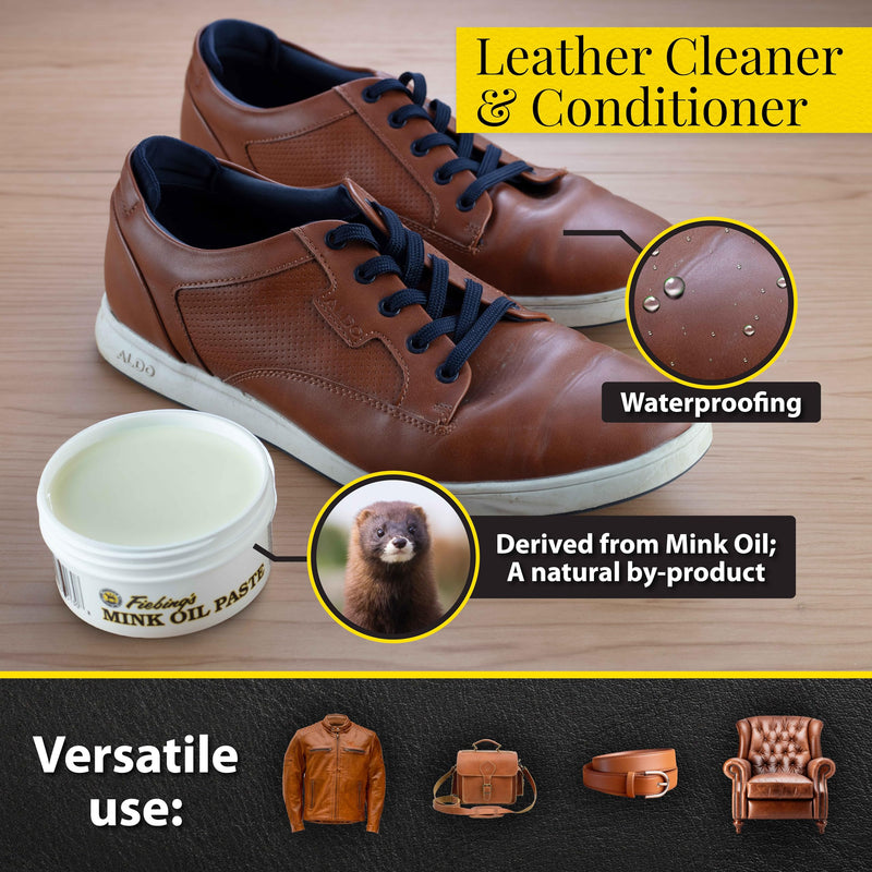 Fiebing's Mink Oil for Leather Boots (6 oz) - Leather Cleaner & Conditioner - Waterproof, Preserve, Soften All Smooth Leathercraft & Vinyl - Prevents Salt Stains - Use On Couch, Shoe, Purse & Belt 6 Ounce (Pack of 1)