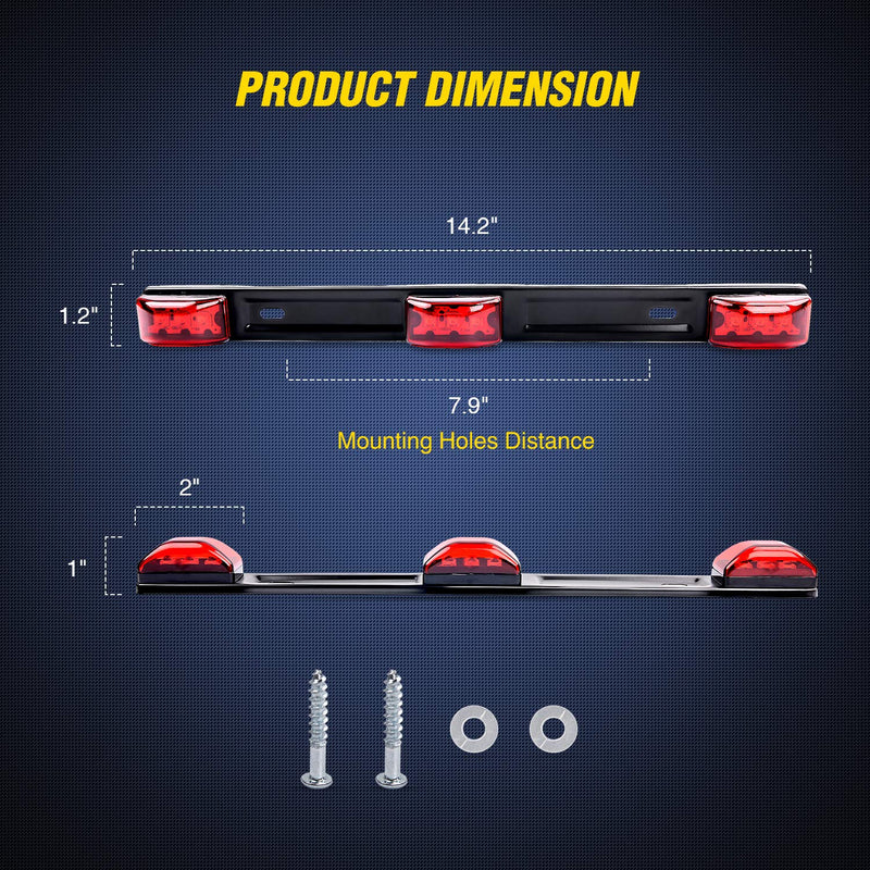 Nilight TL-11 1PC Red 9 LED ID Bar Marker Tail Black Stainless Steel Bracket for Truck Trailer Boat Identification Light