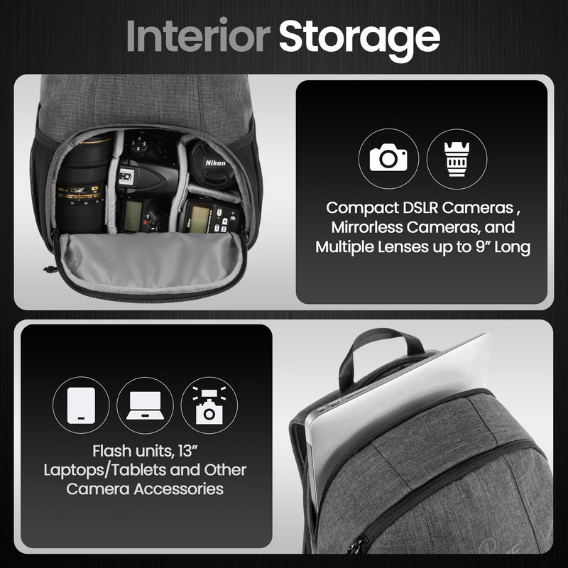 Tamrac Tradewind 18 Camera Backpack for Photographers, Compact DSLR Camera Bag with Laptop Compartment, Professional Photography Backpack, Travel Camera Carrying Case, Mirrorless Camera Bag, Dark Grey