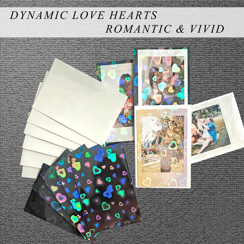 2x3 Mini Photo Card Sleeves, 100pcs Clear Photo Cover Holders fits for Polaroid Instax Mini Films/Kpop/Credit Cards, 61x91mm 200 Microns Photo Sleeves with Shiny Hearts Colorful Hearts 2"x3"