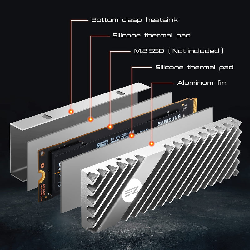 EZDIY-FAB M.2 2280 SSD Heatsink, Double-Sided Heatsink, High Performance SSD Cooler for PC/PS5 for PCIE NVME M.2 SSD or SATA M.2 SSD-Silver Silver