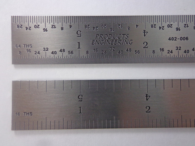 Made in USA PEC 6" Rigid Stainless Steel 4R Machinist Engineer Ruler / Rule 1/64, 1/32, 1/8, 1/16