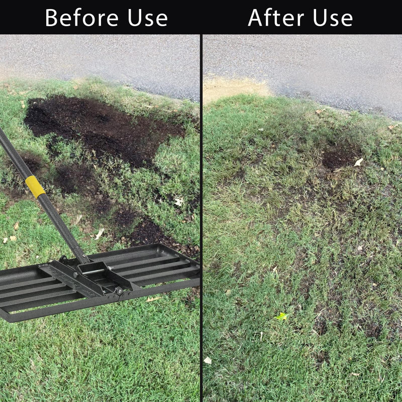 Lawn Leveling Rake, Heavy Duty Levelawn Tool for Garden Level Soil or Dirt Ground Surfaces Easily, 26” x 10” Ground Plate, Steel Handle Length is 65 inch