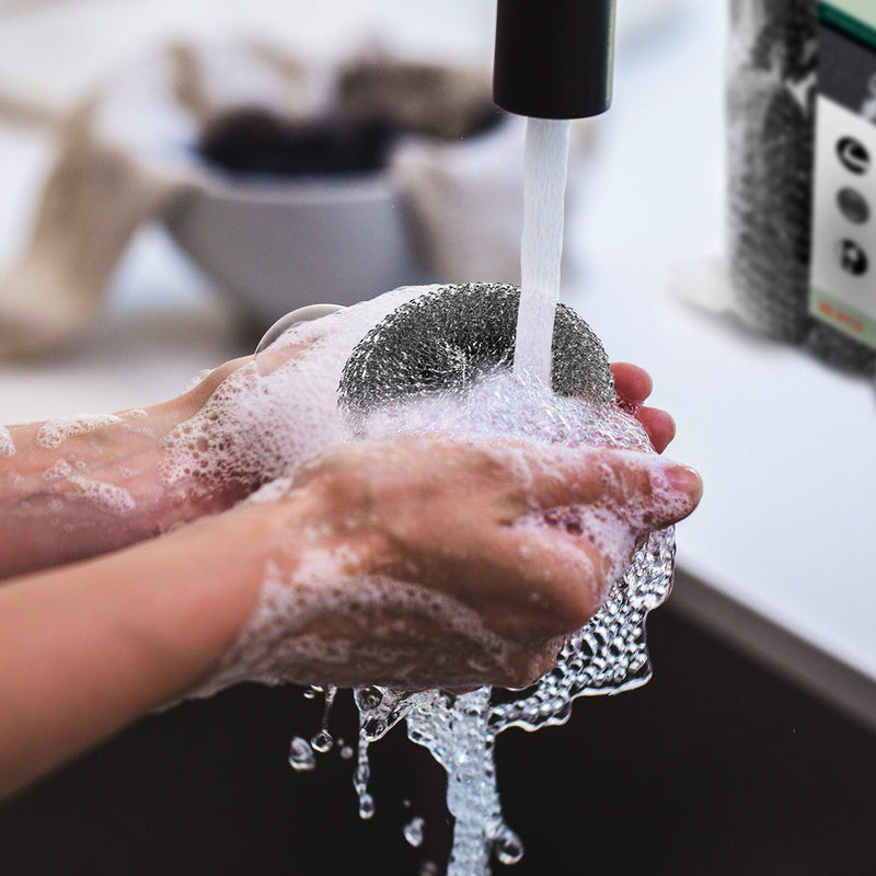 VINDOR steel sponges - cleaning sponge, scourer made of steel wool, removes stubborn dirt, 10 dishwashing sponges, grey
