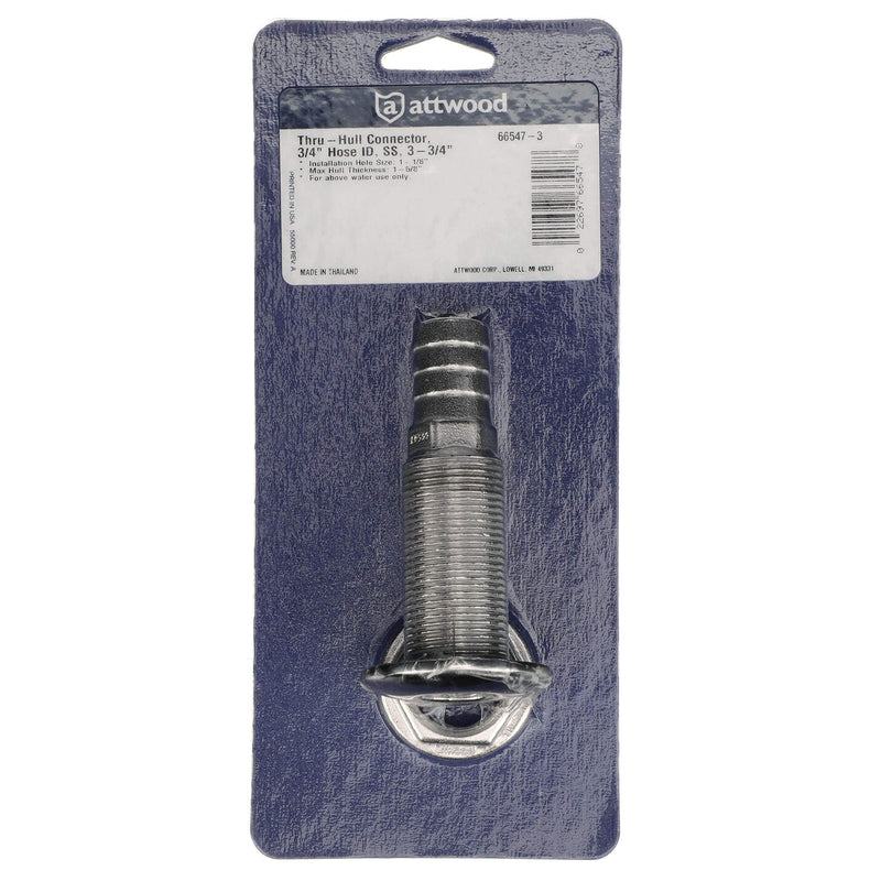 Attwood 66547-3 Stainless Steel Straight Thru-Hull Valve Fitting, Barbed, Standard Length, for 3/4-Inch Interior Diameter Hose One Size