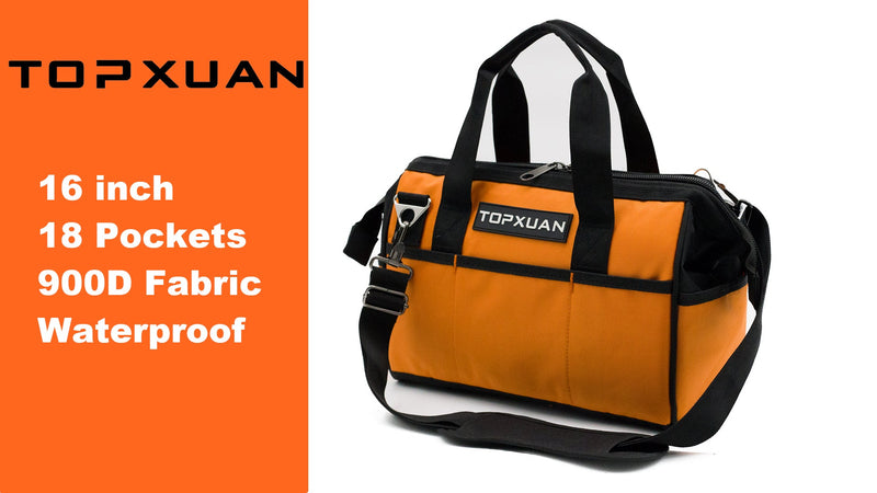 Tool Bag 13 Inch Waterproof Orange Tool Organizer with Wide Mouth and Shoulder Strap for Power and Small Hand Tools Oxford Cloth Fabric(18 Pockets) 18 pockets
