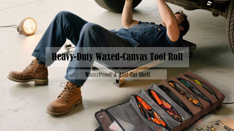 WELKINLAND Heavy-Duty Waxed Canvas Tool Roll, 7-Pocket 15L Tool Bag Roll