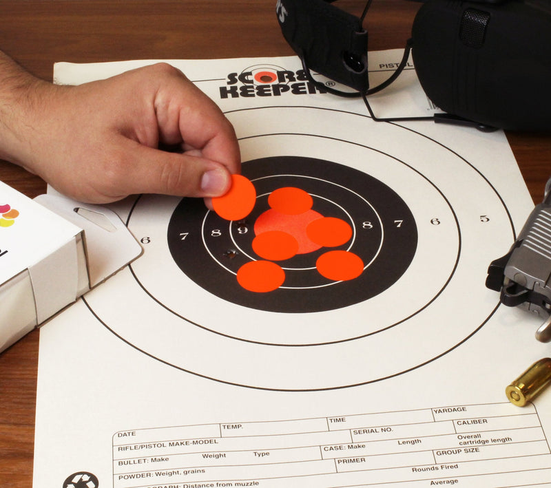 ChromaLabel 1 Inch Permanent Round Target Pasters for Shooting and Marksmanship, 1000 Labels per Dispenser Box, Fluorescent Red