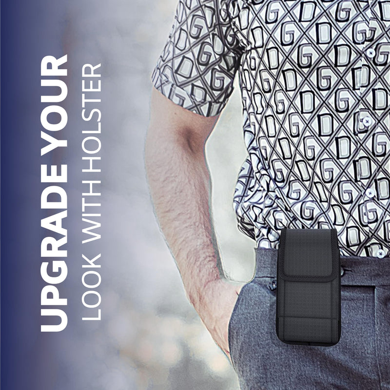 Cell Phone Holster for Samsung Galaxy S23+ Plus S22+ S21+ S20+ 10+, S20 FE, A55 A54 A53 A52 A51 Case with Belt Clip Belt Holder Pouch Carrying Cover (Fits Plus Models with Case on) Black Nylon Large