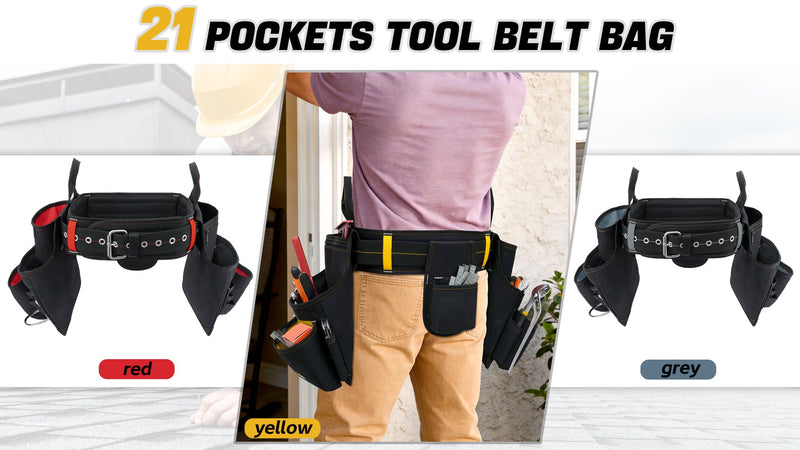 MELOTOUGH Professional Tool Belt Organizer with 21 Pockets, Electrician Tool Belt Tool Rig Combo Apron Tool Pouch, Heavy Durable Construction Work Belt for Framer, Carpenter, Electrician Yellow Camo Tool Belt