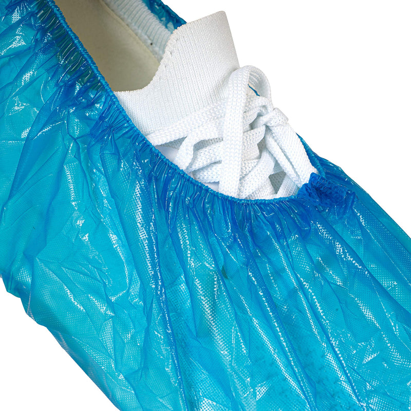 SOFEX Blue Disposable Shoe Covers - Waterproof, Latex-Free PE Shoe Covers, Pack of 100, Rain Cover, Waterproof Protective Covers for Construction Sites, Medicine, Home Use and Outdoor Use