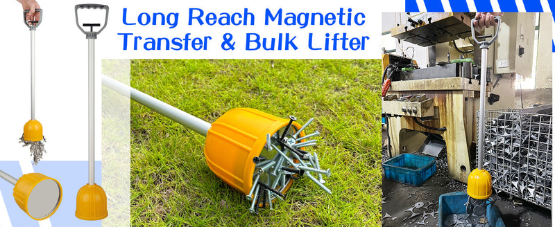 ULIBERMAGNET Magnetic Bulk Lifter, 29inch Long Reach Magnetic Pickup Tool with Quick Release, Yard Pull Magnet Sweeper, Metal Manual Magnetic Swarf Tool with Extended Handle for Nails, Screws, Nut 29inch Long Reach Yard Magnetic Sweeper