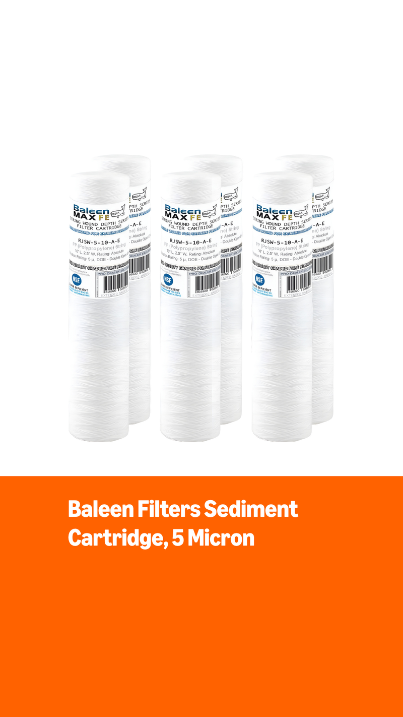 5 Micron 10" x 2.5" String Wound Sediment Water Filter Cartridge 6 Pack 06 Pack