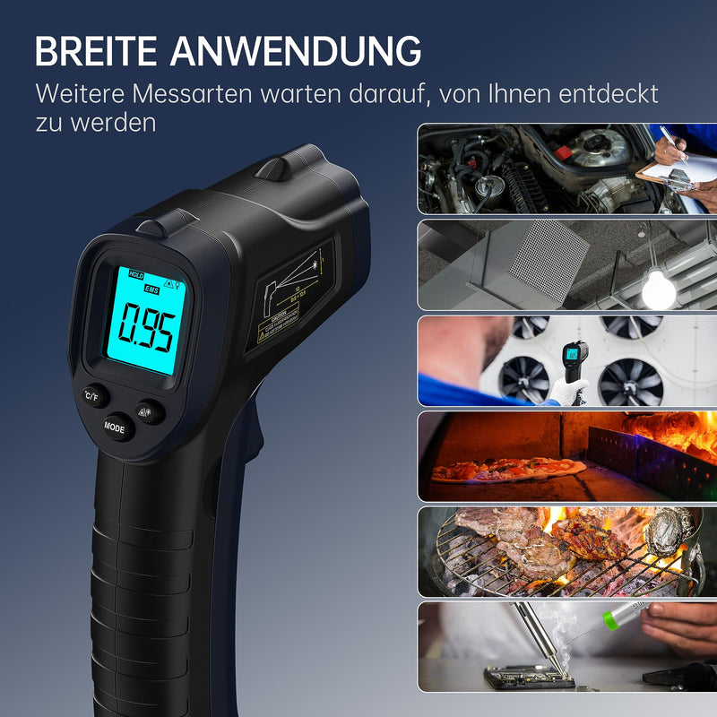 ERICKHILL Infrared Thermometer -50℃~600℃ Non-Contact Digital Laser Temperature Gun LCD Display with Adjustable Emissivity - for Cooking/Barbecue/Freezer/Industry, Black Blue 600℃ Basic Version