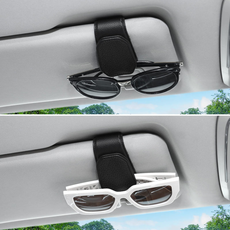 vinlley Sunglasses Holder for Car Sun Visor, Magnetic Leather Glasses Eyeglass Hanger Clip, Vehicle Visor Accessories Glasses Protective Eyeglasses Mount with Hidden Magnetic Closure, 1 Pack Black