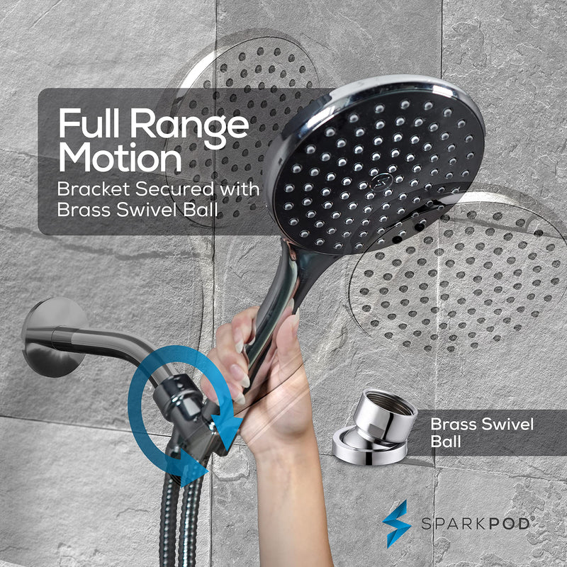 SparkPod High Pressure Handheld Shower Head with Hose- Huge 6-Inch Face- Rain Shower with Extra Long 6 ft. Hose and Premium Adjustable Bracket- Luxury Design -Tool-less 1-Min Installation (Chrome) 1 Function - Full Set