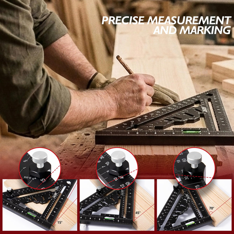 7.5 inch Rafter Square with Level, Aluminum Metal Triangle Ruler Multifunctional Carpenter Square Woodworking Layout Tools 7.5"